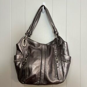 B.‎ Makowsky Pewter Alice Shopper Leather Hobo Shoulder Bag